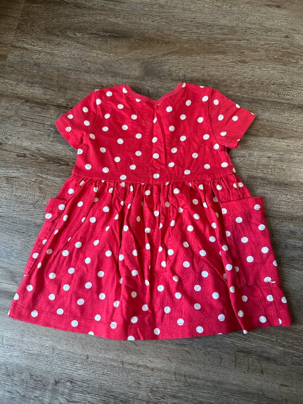 Hanna Andersson Girls 80cm 18-24 Short Sleeve Dress Polka Dots Red Pockets - Picture 3 of 3